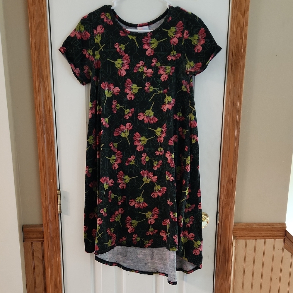 LuLaRoe Black Dress with Pink and Green Floral Design